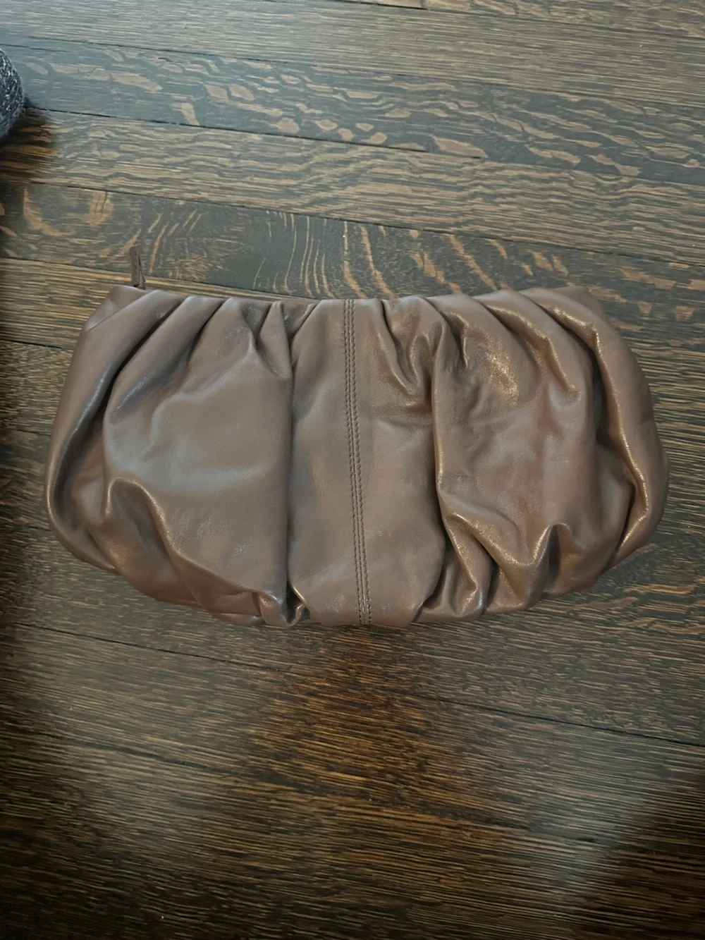 Brown Womens Leather Gathered Clutch or shoulder bag